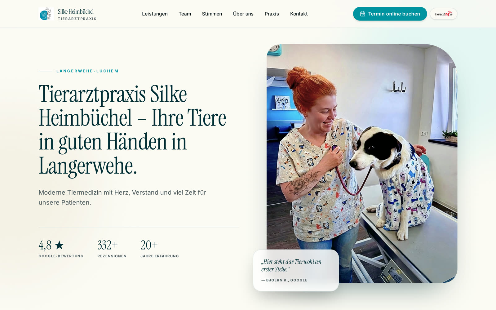 Startseite der Website der Tierarztpraxis Heimbüchel auf dem Desktop